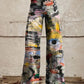 Pantalon Décontracté À Jambe Large Imprimé Rétro Art Graffiti Pour Femme