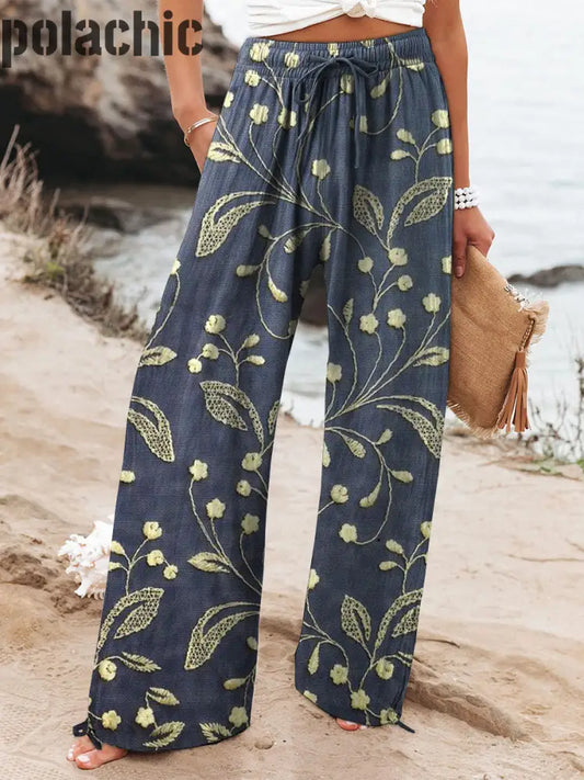 Pantalon Décontracté À Poche Taille Élastique Imprimé Floral Rétro A / S