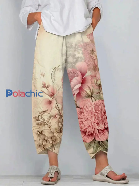 Pantalon décontracté Floral Art Femme Rose / S