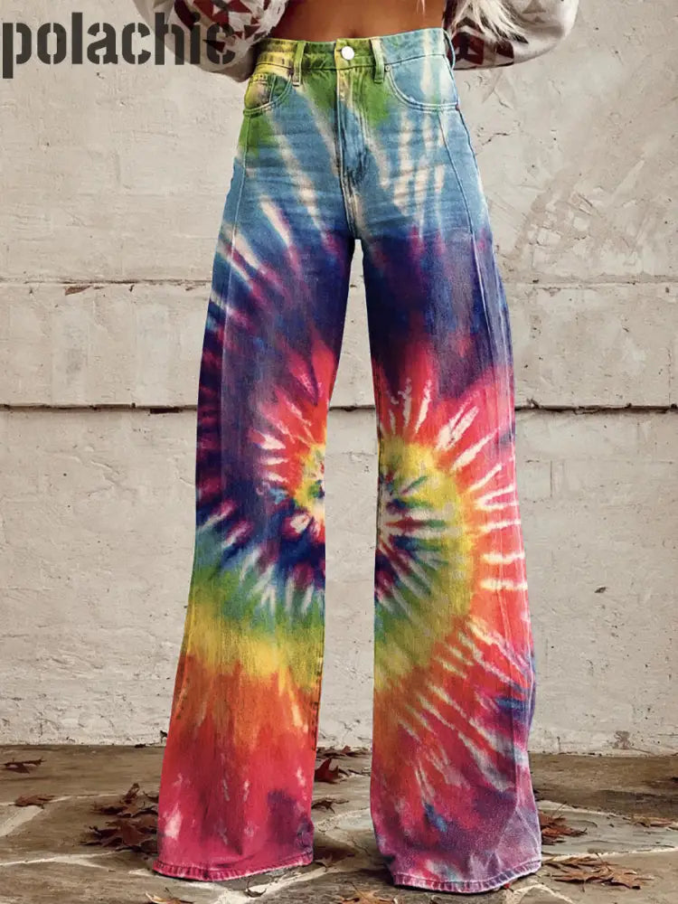 Pantalon Décontracté Imprimé Rétro Tie Dye Pour Femmes