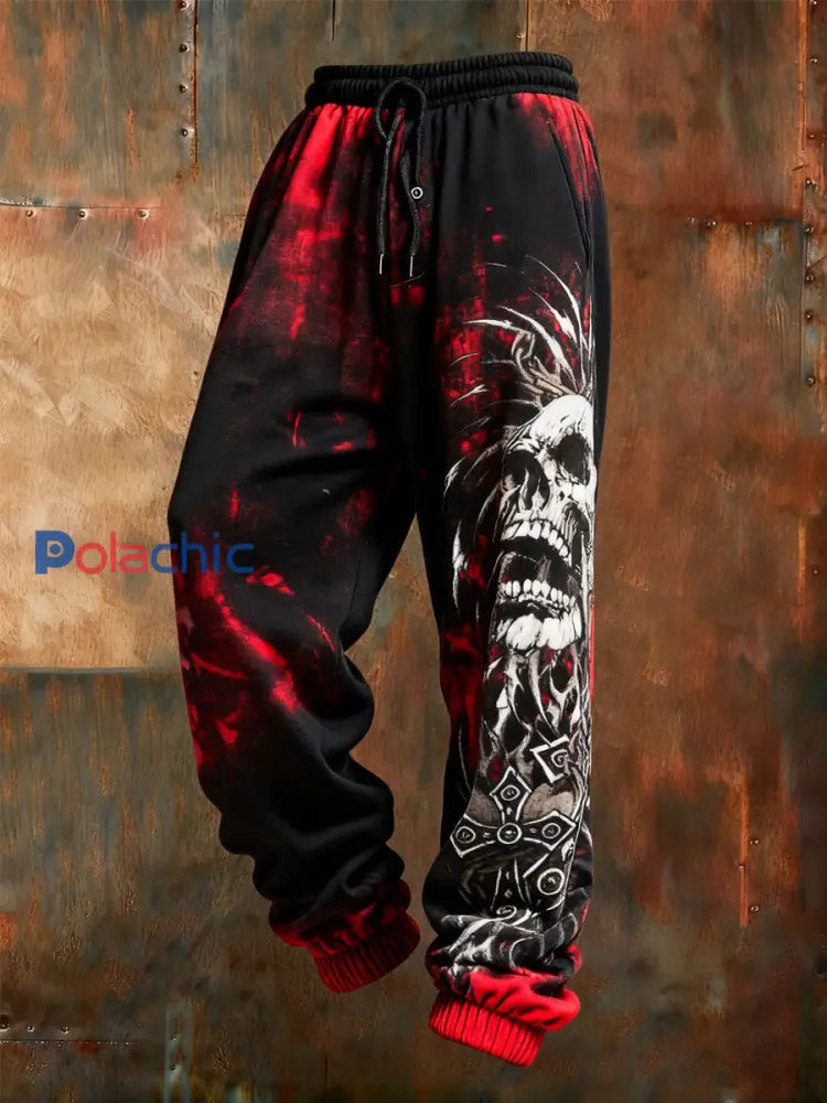 Pantalon imprimé crâne vintage pour hommes Noir / S