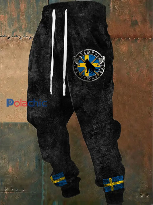 Pantalon Jogger Homme Dynamic Noir Drapeau Suédois Et Axe Wolf Multicolore / S