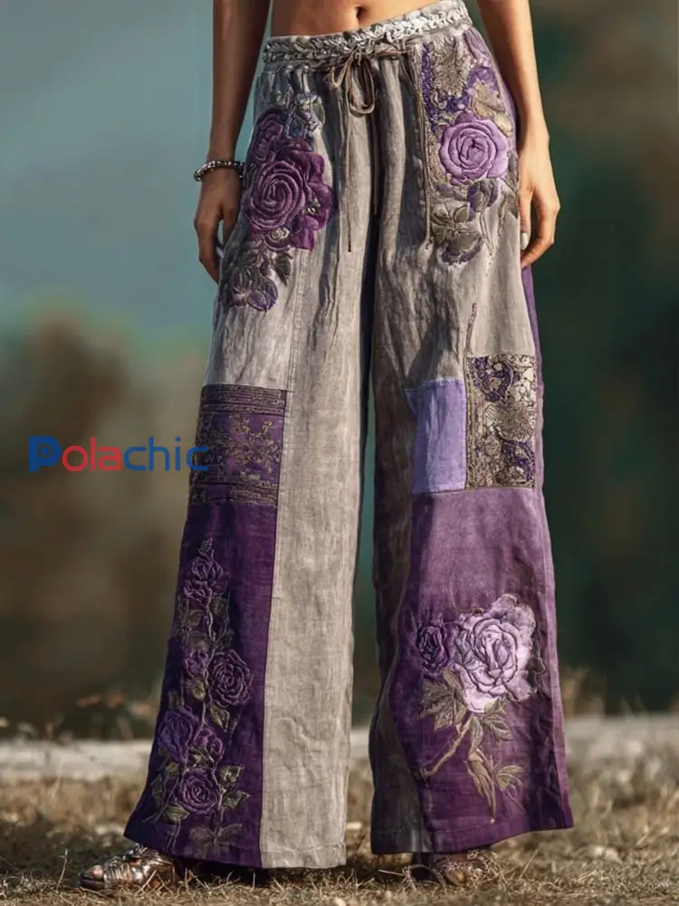 Pantalon Patchwork Vintage Roses Violet Femme Violet / S