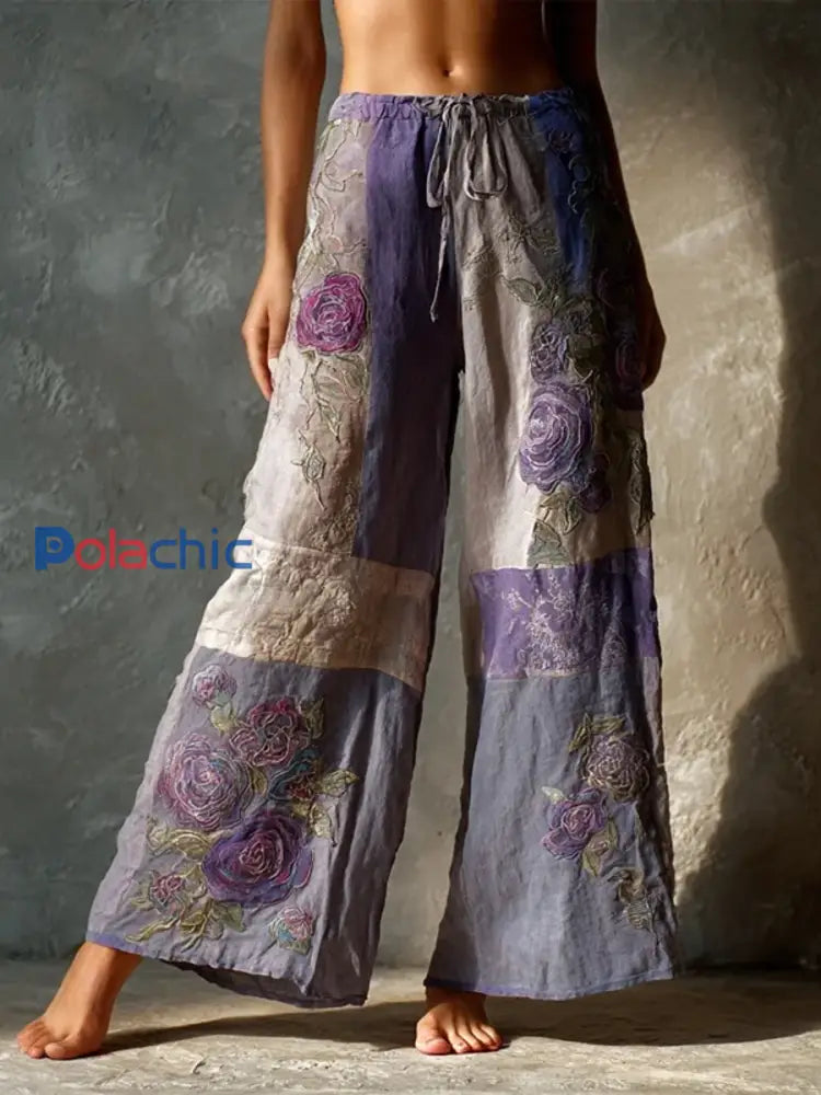 Pantalon Patchwork Vintage Roses Violet Femme Violet / S