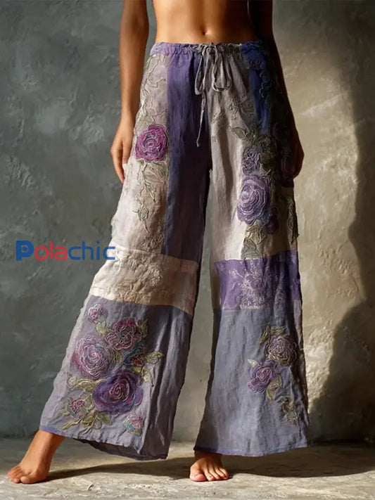 Pantalon Patchwork Vintage Roses Violet Femme Violet / S