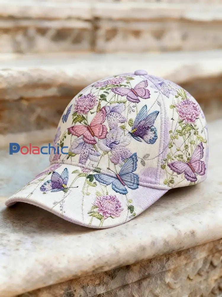 Papillon pourpre occasionnel unisexe et chapeau floral comme image / UN