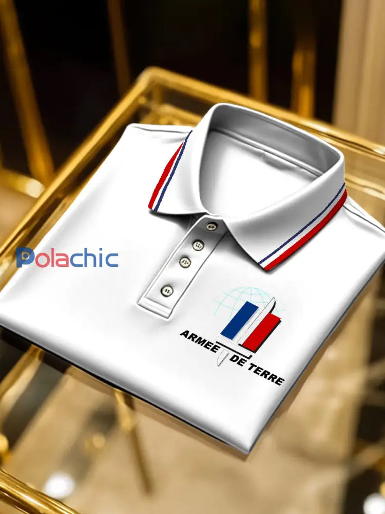 Polo à la mode drapeau français pour hommes Blanc / S
