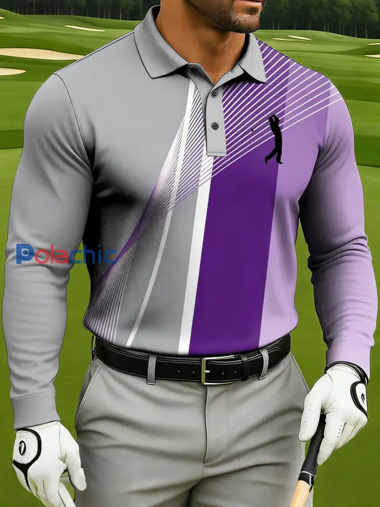 Polo à manches longues de style d’affaires pour hommes Violet / S