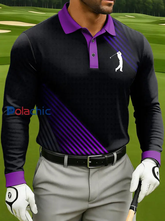 Polo à manches longues de style d’affaires pour hommes Violet / S