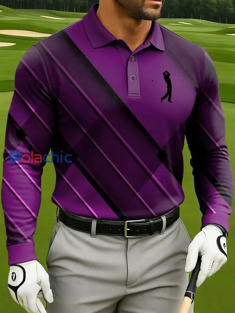 Polo à manches longues de style d’affaires pour hommes Violet / S