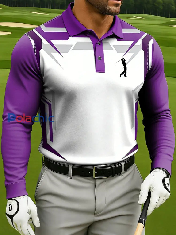 Polo à manches longues de style d’affaires pour hommes Violet / S