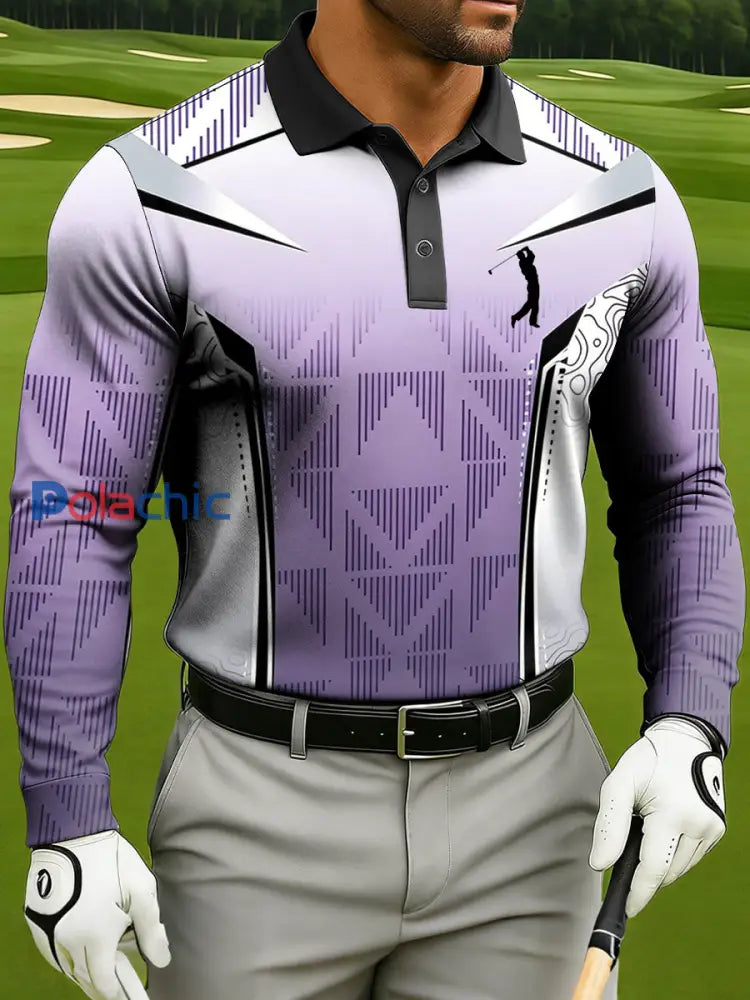 Polo à manches longues de style d’affaires pour hommes Violet / S