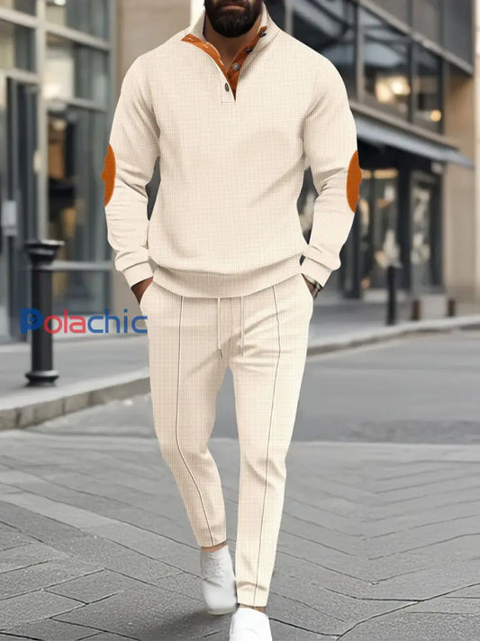Polo à manches longues Vintage Waffle Weave pour homme Abricot / S