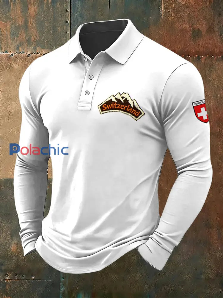 Polo blanc à manches longues Switzerland pour homme Blanc / S