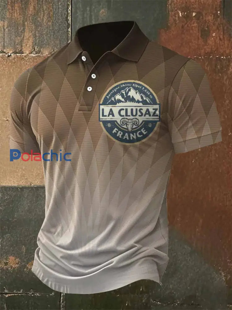 Polo Décontracté À Imprimé Ski Français Rétro Pour Homme comme image / S