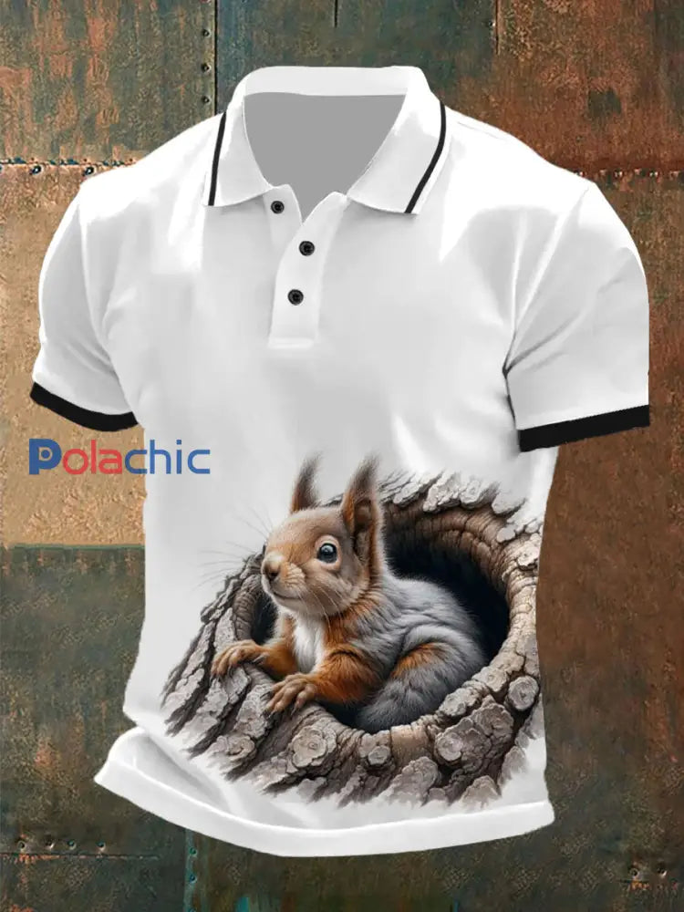 Polo décontracté à motif d’écureuil vintage pour hommes A / S