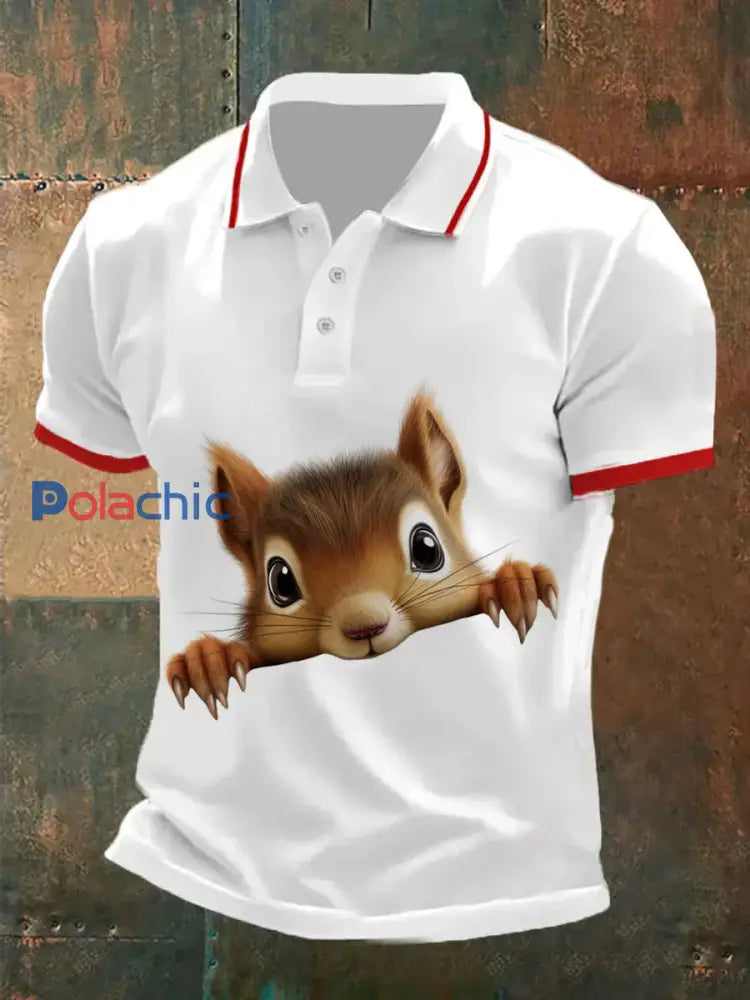 Polo décontracté à motif d’écureuil vintage pour hommes A / S