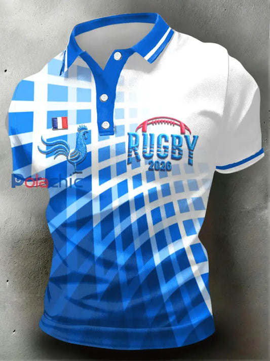 Polo décontracté en jersey à imprimé de rugby coq français 2026 pour homme Bleu / S
