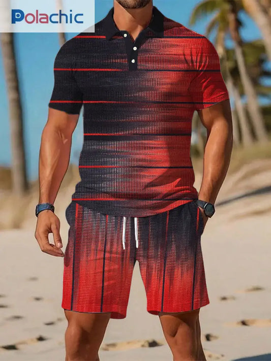 Polo décontracté imprimé géométrique artistique à manches courtes pour hommes A / S