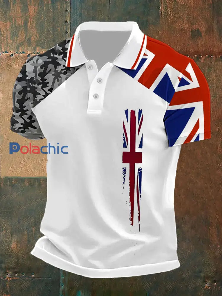 Polo décontracté Union Jack pour homme Blanc / S
