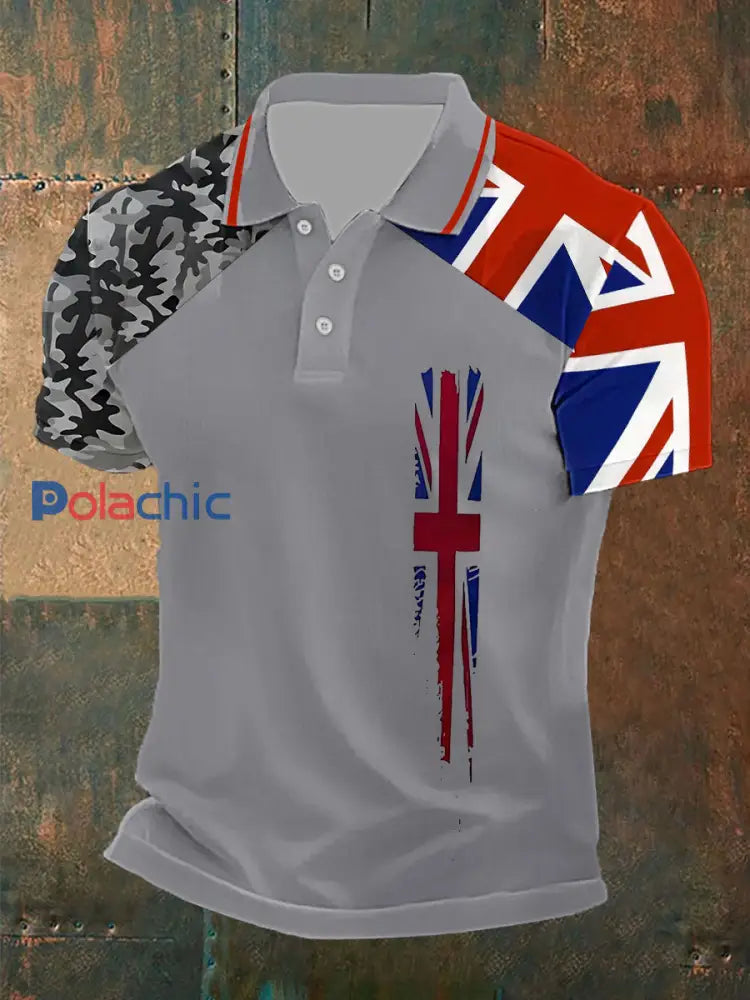Polo décontracté Union Jack pour homme Gris / S