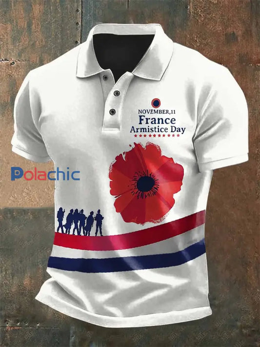 Polo Décontracté Vintage Imprimé Français comme image / S