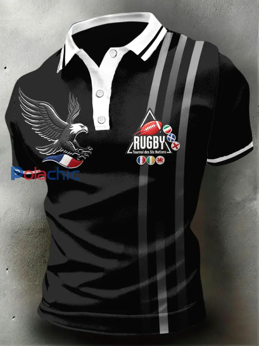 Polo en jersey décontracté à imprimé aigles des Six Nations de rugby français pour homme Noir / S