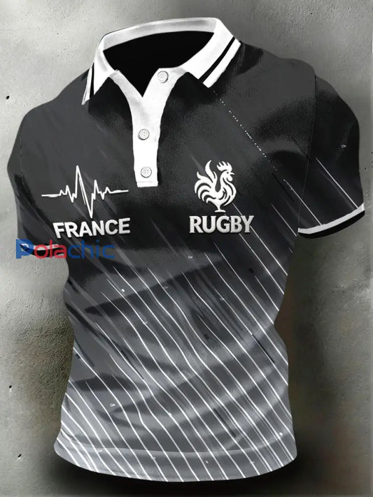 Polo en jersey décontracté gris foncé à imprimé rugby français pour homme Gris foncé / S