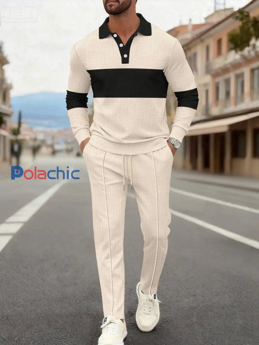 Polo en tissage gaufré décontracté minimaliste d’inspiration vintage pour homme Kaki / S