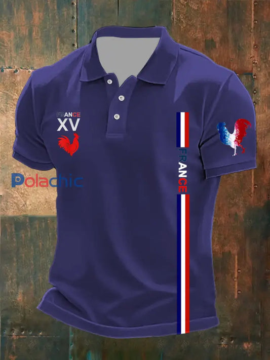 Polo imprimé France XV Le Coq Gaulois pour homme Bleu / S
