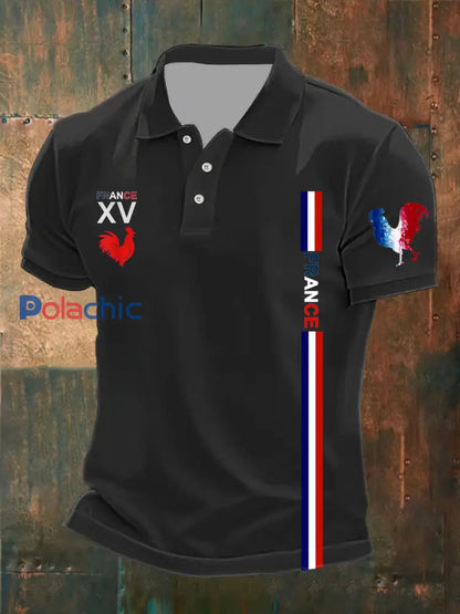 Polo imprimé France XV Le Coq Gaulois pour homme Noir / S