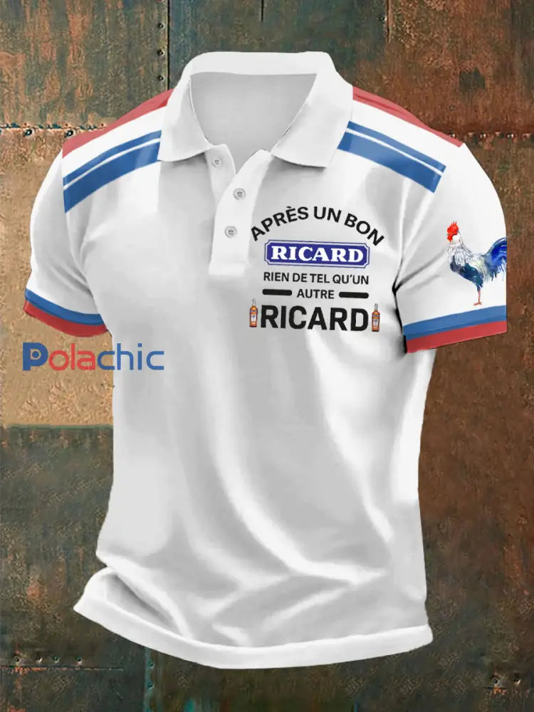 Polo manches courtes Homme Après un bon Ricard Print Blanc / S
