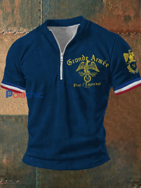 Polo manches courtes zippé Grande Armée Print pour homme Bleu Marine / S