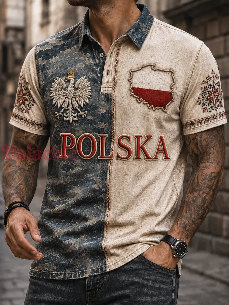 Polo w stylu vintage z motywem pamięci o II Wojnie Światowej i dumy narodowej - Jak na zdjęciu / S
