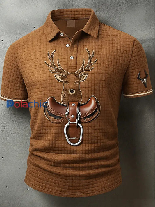Polo western Waffle pour homme Vintage Deer Art Print A / S