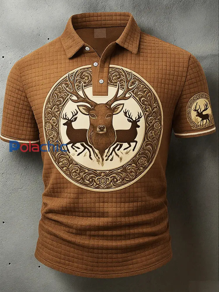 Polo western Waffle pour homme Vintage Deer Art Print A / S