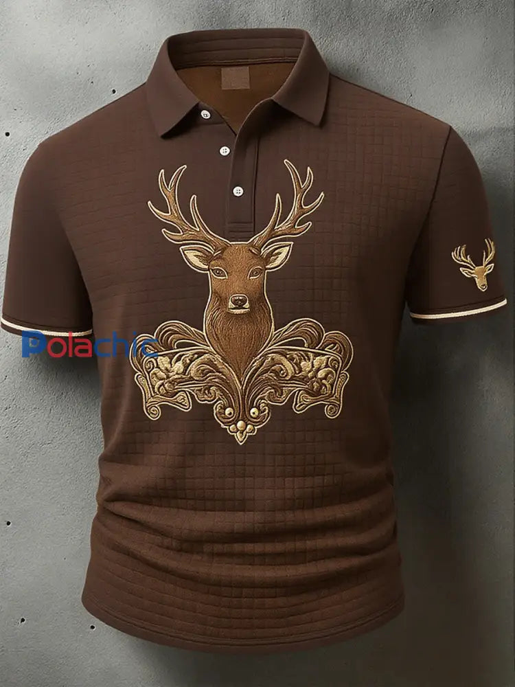 Polo western Waffle pour homme Vintage Deer Art Print A / S