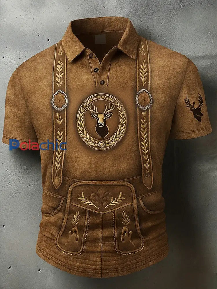 Polo western Waffle pour homme Vintage Deer Art Print A / S