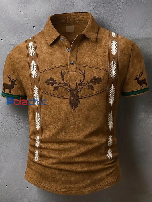 Polo western Waffle pour homme Vintage Deer Art Print A / S