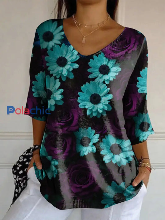 Prévention du suicide des femmes violet et sarcelle Art Print Mid Sleeve T-shirt comme image / S