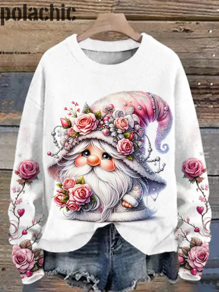 Printemps Rose Gnome Imprimé Col Rond Casual Sweat À Manches Longues A / S