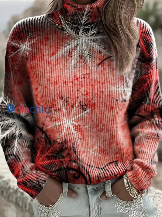 Pull à col haut automne-hiver flocon de neige Noël pour femme Rouge / S