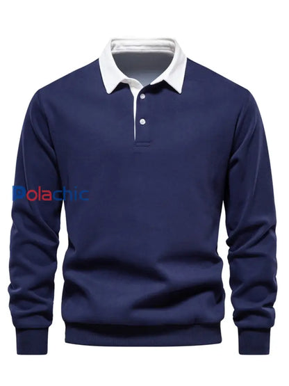 Pull à col polo décontracté de couleur unie pour hommes bleu marine / S