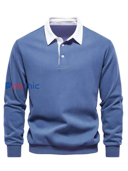 Pull à col polo décontracté de couleur unie pour hommes bleu / S