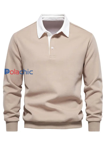 Pull à col polo décontracté de couleur unie pour hommes kaki / S