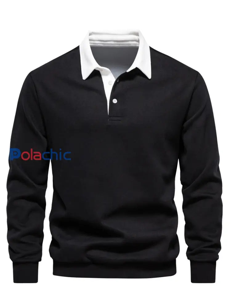 Pull à col polo décontracté de couleur unie pour hommes noir / S