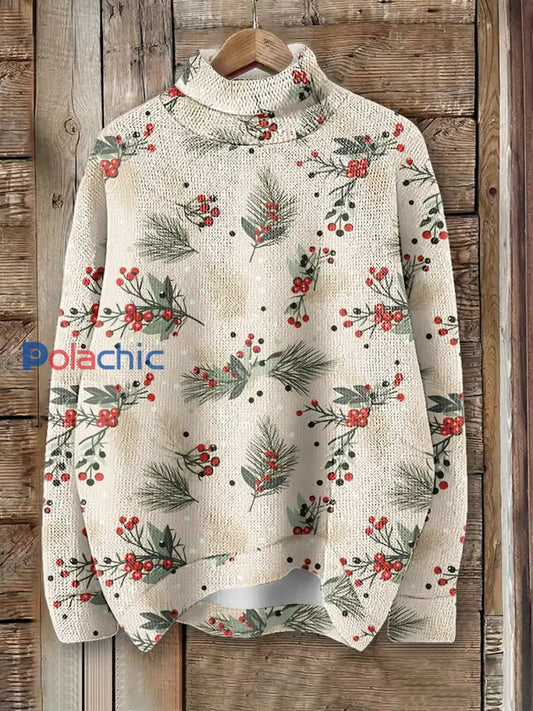 Pull à col roulé en tricot imprimé art de Noël pour femme comme image / S