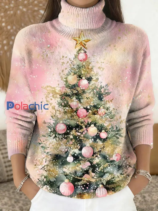 Pull à col roulé en tricot Merry Christmas pour femmes comme image / S