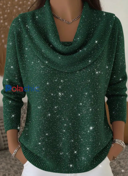 Pull à col roulé imprimé brillant de Noël pour femmes Vert / S