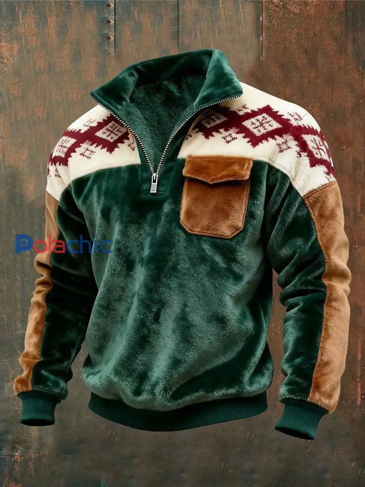 Pull à fermeture éclair en flanelle pour hommes Vert Foncé / S